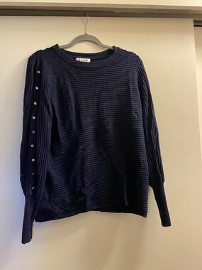 Liz Claiborne Navy Ribbed Sweater with Gold Buttons